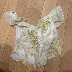 Brock Collection Printed Floral Off-Shoulder Lace Up Women Top